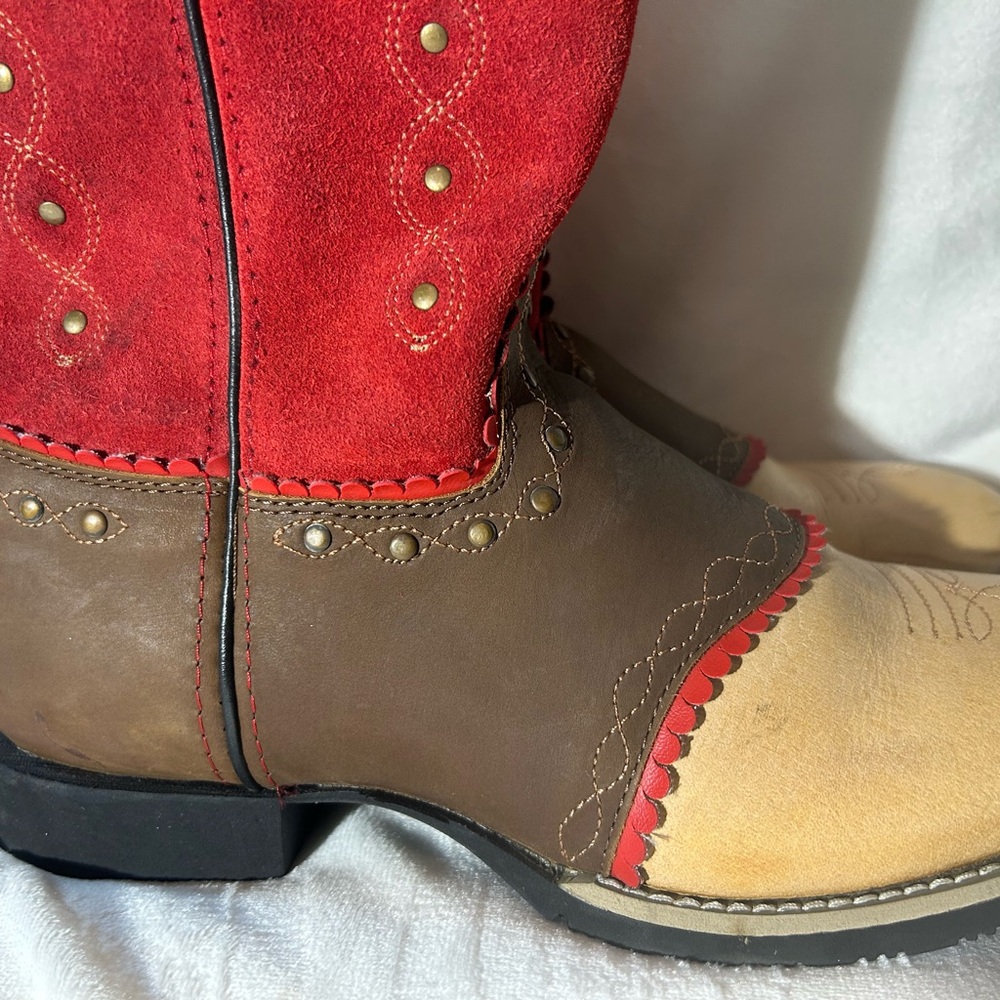 Smoky Mountain Red Tan Leather Western ankle Boots Sz Men’s 6.5/Women’s 8.5 - Picture 2 of 14